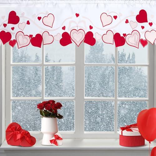 SmoothNovelty Valentines Day Kitchen Curtains Valances 58 x 14 Inch Embroidered Red Pink Love Heart Window Treatment Valance for Bedroom Bathroom Living Room Party Decor