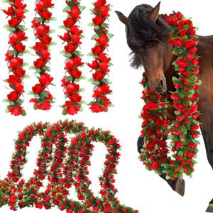 Thiccywoov 8 Pack 48ft Derby Horse Party Decorations Artificial Rose Vine Flowers Fake Flower Vine Derby Rose Artificial Flowers for Horse Race Day Party Supplies