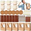 6 Sets Kraft Baby Shower Prizes for Game Winners Party Favor Gifts for Guests Ceramic Mugs Spoons Woven Coasters PU Notebooks Bookmarks Pens Kraft Bags and Tags Set Wedding Bridal Shower Favors(Brown)