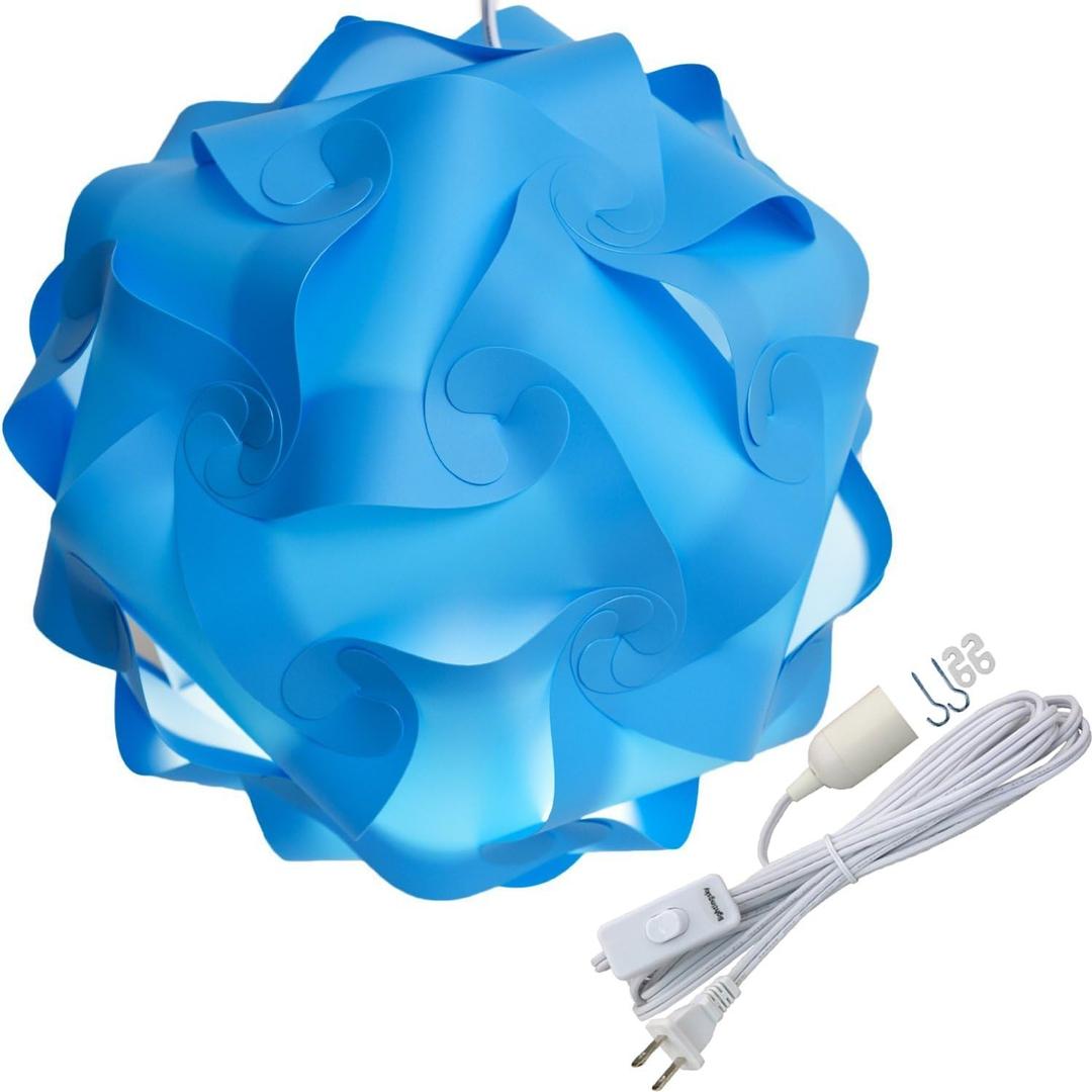 DIY IQ Jigsaw Puzzle Lamp Shade Ceiling Pendant Lampshade Kit with 15 Feet Hanging Cord (Light Blue, XL-16 inch)