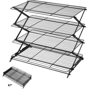 Geesta 2/3/4-Tier Upgraded Collapsible Cooling Rack with Adjustable 3 Setting Design Stackable Roasting Cooking Drying Wire Cooling Rack for Cookies Baking Gifts for Women (Black)