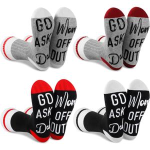 Geyoga 4 Pairs Mother's Day Funny Gifts Socks for Mom - off Duty Socks with Funny Sayings Go Ask Dad Gifts for Women & Mother