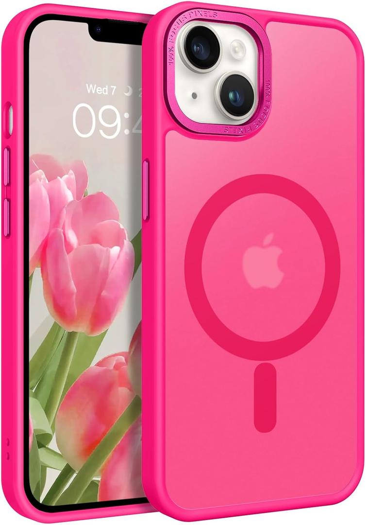 BENTOBEN Magnetic for iPhone 14 Plus Case, [Compatible with MagSafe] Translucent Matte Frosted Slim Lightweight Shockproof Women Men Girl Protective Cover Case for iPhone 14 Plus 6.7", Hot Pink