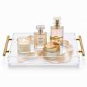 Clear Acrylic Tray 20x16” with Golden Metal Handles - Large Plastic Tray for Serving Guests, Countertop Organization, Ottoman Coffee Table & Vanity – Modern Decorative Tray for Home & Office