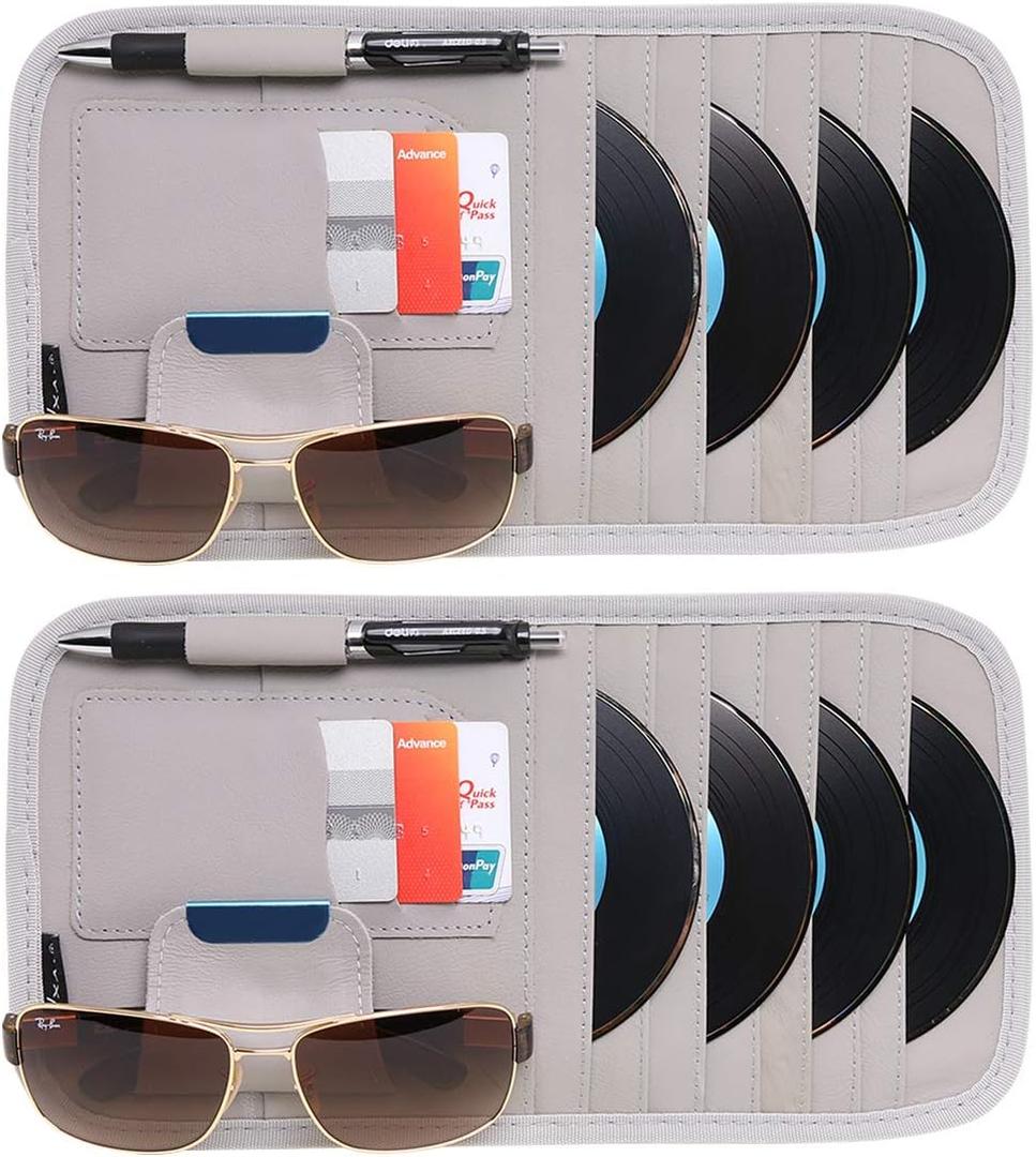 VXAR Car Sun Visor Organizer Leather Holder Pocket Storage Pouch Case Grey 2P