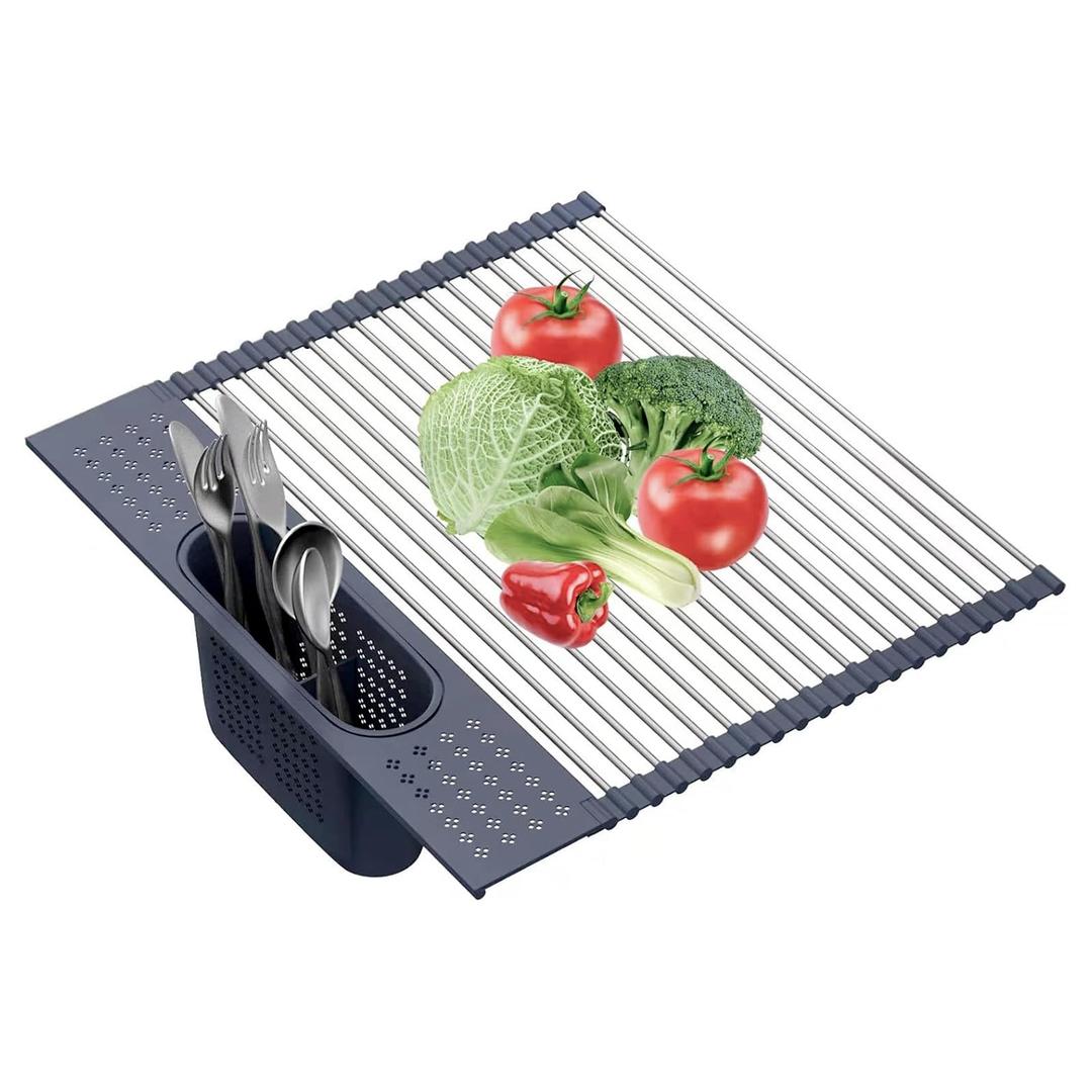 LEMIKKLE 17" x 15" Roll Up Dish Drying Rack Over The Sink Dish Drying Rack,Multi-Purpose Kitchen Rolling Dish Drainer Foldable SUS304 Stainless Steel Dish Drying Rack