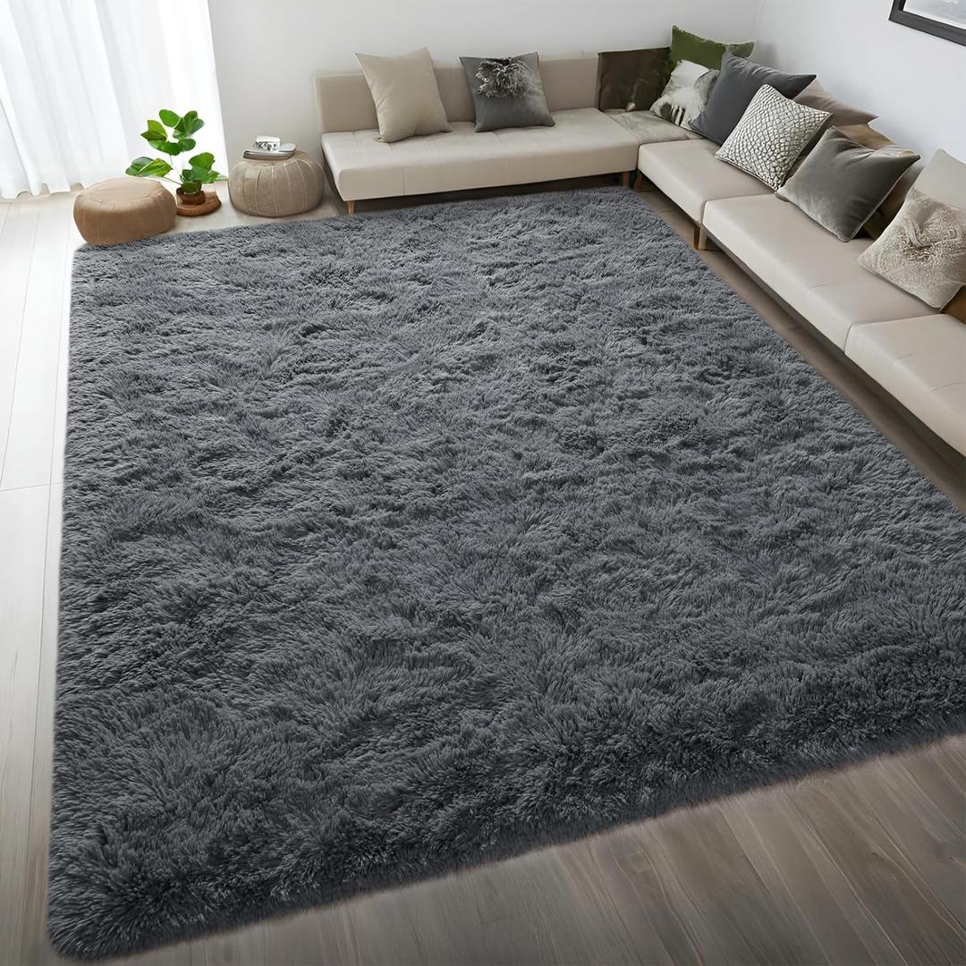 DweIke Dark Grey Area Rugs for Living Room, 3x5 Fluffy Gray Rug for Kids Girls Boys Bedroom, Soft Plush Small Fuzzy Furry Bedside Carpet, Shaggy Throw Carpets for Dorm Nursery Home Decor Aesthetic