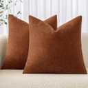 MIULEE Pack of 2 Decorative Throw Pillow Covers Soft Chenille Throw Pillows Solid Textured Euro Cushion Covers for Couch Sofa Bedroom Living Room 22x22 Inch, Dark Rust (22" x 22" (Pack of 2))