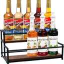 Coffee Syrup Rack Organizer - 2-Tier 10 Syrup Bottles Holder for Coffee Bar, Liquor Bottle Display Shelf - Rustic Kitchen Cabinet for Spices, Jars - Stepped Pantry Shelf for Wine, Tea & Bottles