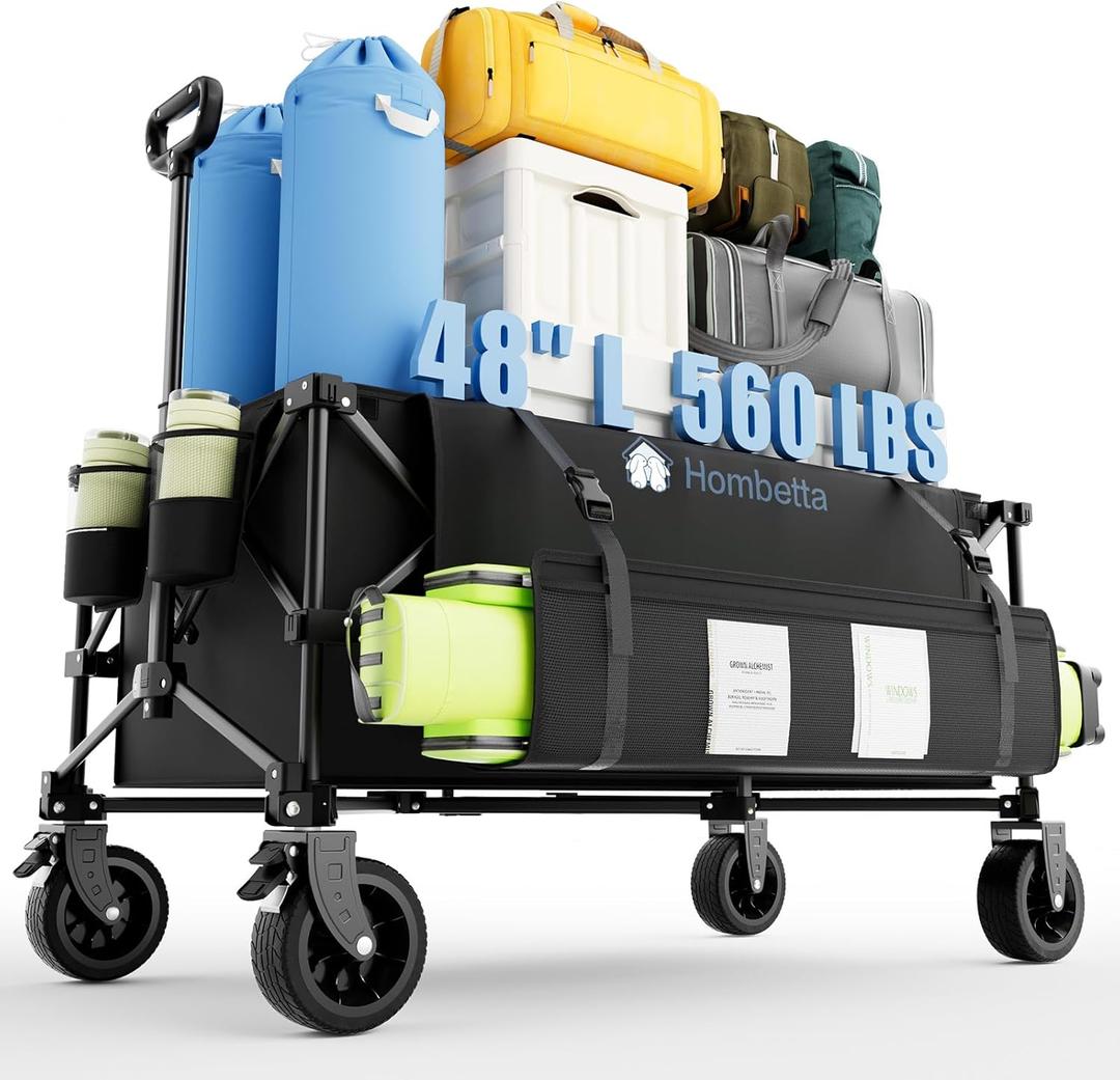 48" Extra-Large Folding Wagon Cart, 560LBS Capacity, 350L Heavy Duty Utility Cart with Brakes, All-Terrain Wheels, 600D Oxford Fabric, Foldable Design for Camping, Beach, Travel, Festival