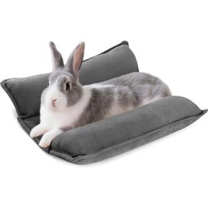 Rabbit Bed, Washable Bunny Pillow, Reversible Lounger Pad, Soft Small Animal Bedding, Stress Relief Pet Mat for Kittens, Guinea Pigs, Puppies (Dark Grey)