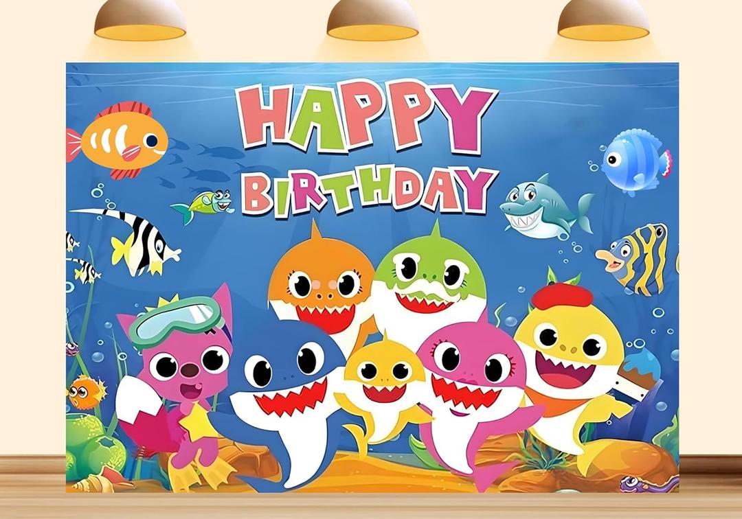 7X5ft Shark Backdrop for Happy Birthday Party Decorations Coloful Cartoon Whale Under The Sea Photography Background for Baby Shower Kids Photo Booth Props