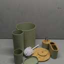 CERBIOR Bathroom Accessories Set 6 Piece Bamboo Bath Ensemble Includes Soap Dispenser, Toothbrush Holder, Toothbrush Cup, Soap Dish for Decorative Countertop and Housewarming Gift, Sriral Green