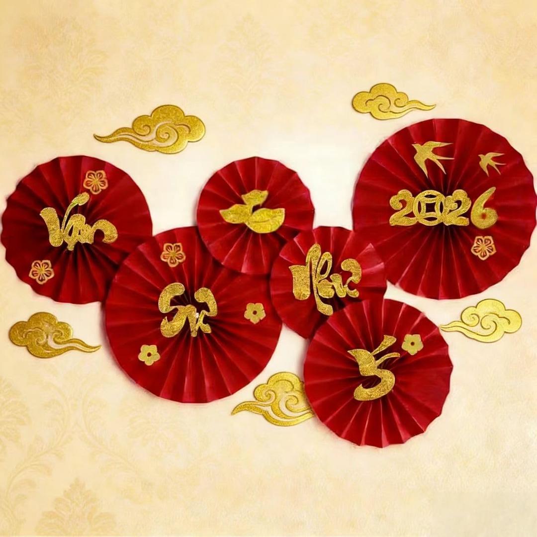 KYMY Vietnamese New Year Paper Fans Wall Decorations for Tết Việt NAM Décor, 2026 Asian Lunar New Year Flower Wall Art for Spring Festival Party Supplies Trang trí tường năm mới Việt NAM