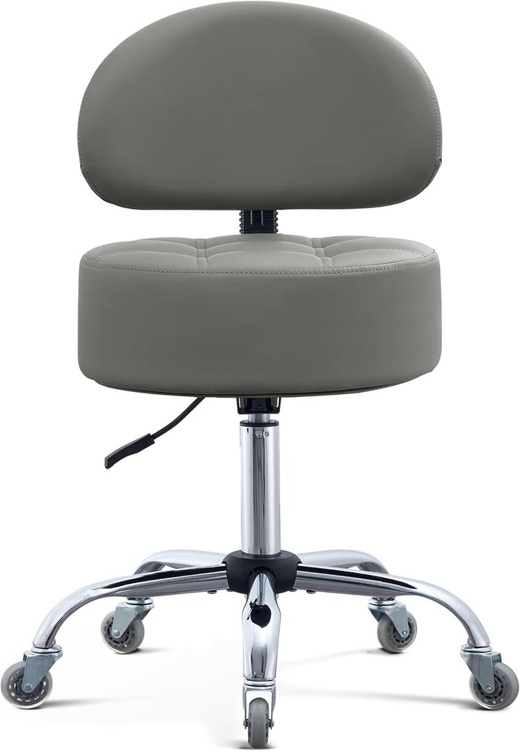 Ergonomic Drafting Stool with Backrest, 400LB Heavy Duty Hydraulic Stool, 19-25 Inch Adjustable Height Rolling Stool Chair with Lumbar Support for Standing Desk, Salon, Tattoo, Kitchen, Home Office