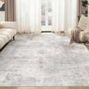 Abstract 6x9 Area Rug: Machine Washable Non Slip Ultra Thin Low-Pile Carpet, Soft Stain Resistant for Living Room Bedroom Nursery, Kid Pet Friendly, Robot Vacuum Compatible - Brown Grey