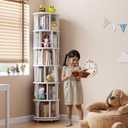 Muwuele Solid Wood Rotating Bookshelf on Wheels, 6 Tier, Round Revolving Bookcase, 360 Spinning Book Shelf Tower for Kids, Narrow Rolling Bookshelves for Small Space, Corner, Bedroom, Office, White