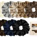 Large Satin Scrunchies, 8 Pack Sleepy Hair Tie Oversized 6inch Satin Scrunchies for Thick Hair Women Girl (Brown)