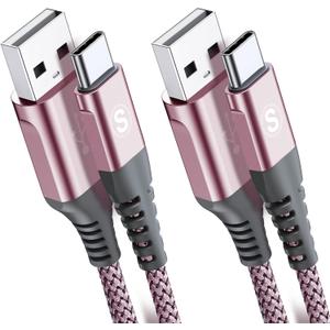 USB Type C Cable 3.1A Fast Charging [2Pack, 3.3ft+3.3ft], Sweguard USB-A to USB-C Charger Nylon Braided Cord for Samsung Galaxy S21 S20 S10 S9 S8 Plus, Note 20 10 9 8 7, A71 A51 A32, LG, Moto, PS5-Pink