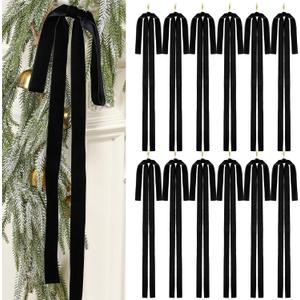 Janinka 12 Pcs Black Velvet Ribbon Bows Christmas Tree Decorations 23.5x15.5 Inch Rustic Neutral Large Velvet Vintage Christmas Swag Ornaments Staircase Wreath Bows Tree Topper Bow