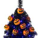 Sunnyglade 21.6 30 LED Halloween Black Spooky Tree Glittered with Purple Lights & 12 Pumpkin Decorations,Battery Powered for Halloween Indoor Tabletop Decoration
