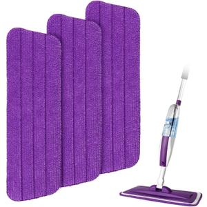 16.5 inch Mop Pads Refills, 3 Pack Microfiber Reusable Replacement Mop Pads Flat Replacements Heads for Wet Or Dry Floor Cleaning and Scrubbing, Purple Cloth (16" purple 3)