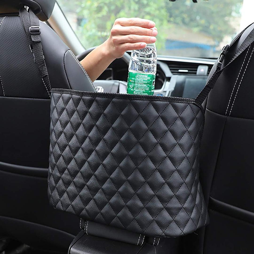 Car Handbag Holder Between Seats Back Storage Organizer Net Pocket Purse Holder Tissue Purse Holder, Driver Storage Pouch for Handbag Cup (Black)