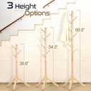 Wooden Coat Rack Freestanding with 8 Hooks & 3 Adjustable Sizes for Clothes, Space-Saving Design for Bedroom Office Entrance Holds Hats Coats Scarves Bags