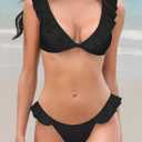 SHEKINI Women's Bathing Suits Ruffles Flounce Bikini Sets Low Rise Two Piece Swimsuit (Black, L)