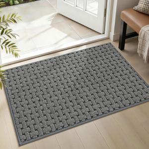 Door Mat Indoor Entrance 20x32, Non-Slip Washable Doormats Entry Way Mats, Dirt Resistant and Absorbent Welcome Mat, Easy Clean Low-Profile Doormat, Front Door, Inside Entrance, Grey