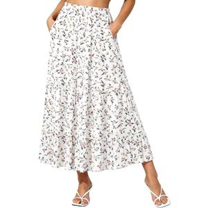 NASHALYLY Women's High Waisted Maxi Skirt,Elastic Chiffon Boho Long Skirt with Pockets (XL)