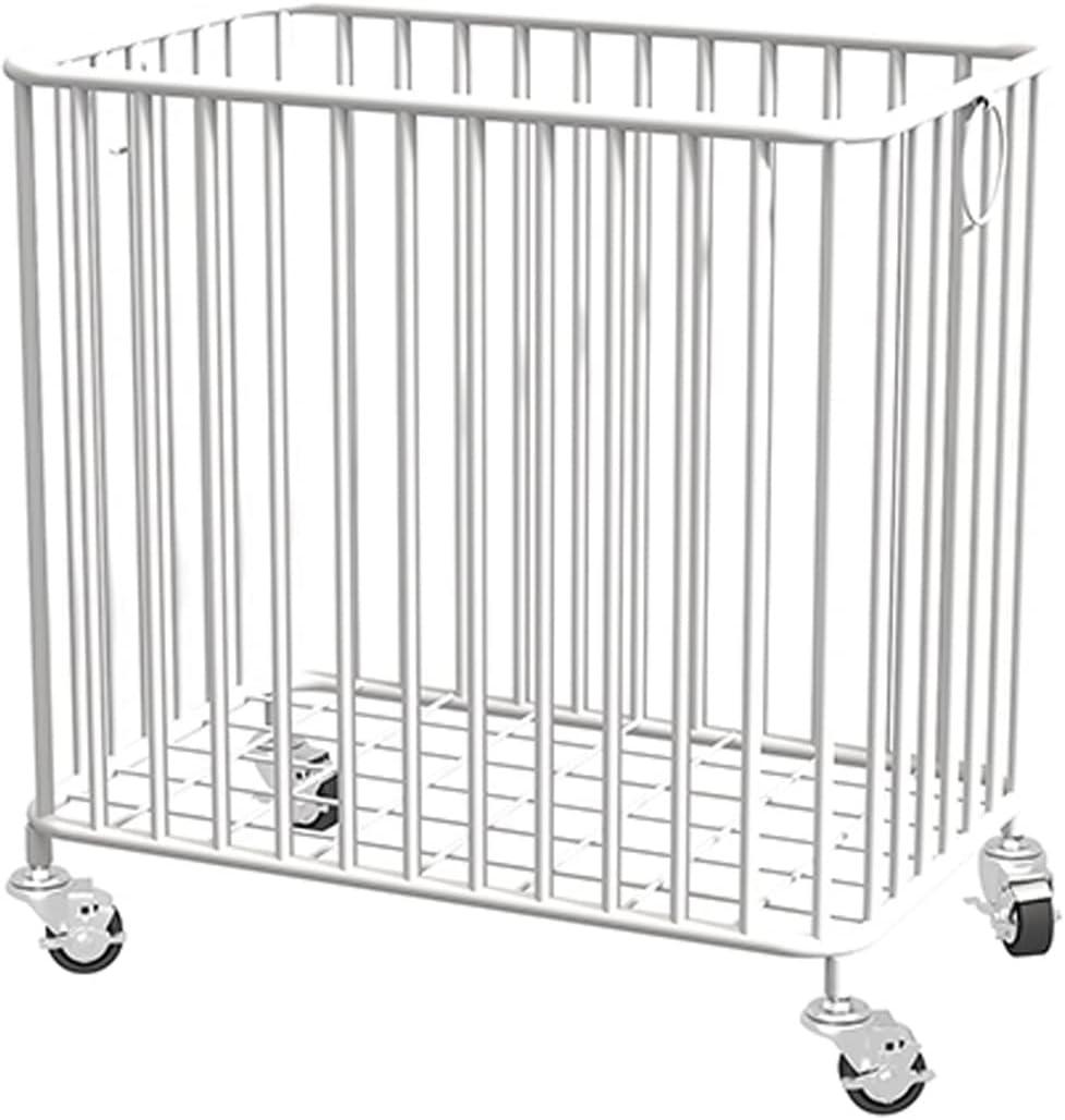 Easyars Laundry Basket with Wheels,Large-size Metal Rolling Laundry Organizer Basket Cart,Clothes or Linen Storage Organizer Bin for Living Room,Bathroom,Closet or Children Bedroom,White