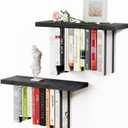 Floating Bookshelves for Wall, Rustic Wood Hanging Wall Bookshelf, Upside Down Book Shelf and Wall Mounted Bookshelves for Home Decor in Bedroom, Living Room, Black 2 Pack (16.5 in)