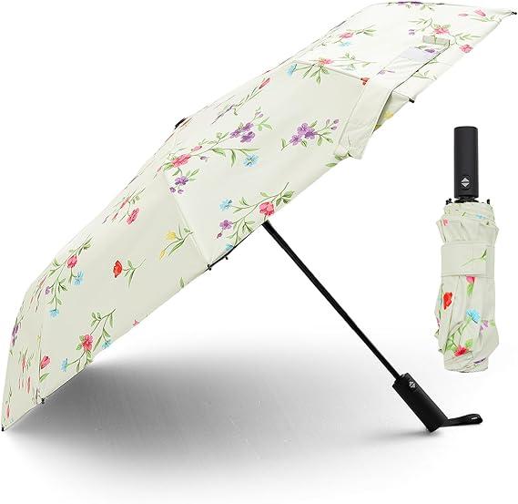 UPF 50+ UV Umbrellas For Sun Protection Compact Travel Folding Sun Umbrella UV Protection Auto Open Close (White)