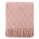 BATTILO HOME Blush Throw Blanket with Tassels, Pink Knit Blanket for Home Decor, Boho Style Textured Knitted Decorative Blanket for Couch, Sofa &Bed, 50"x60"