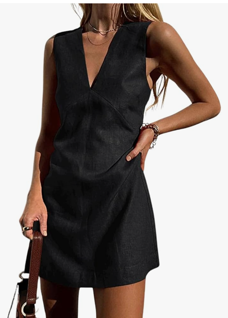 hibshaby Womens Summer Cotton Linen V Neck Short Dress 2025 Sleeveless Mini Dress Casual Tank Dress Sundress with Pockets
XL