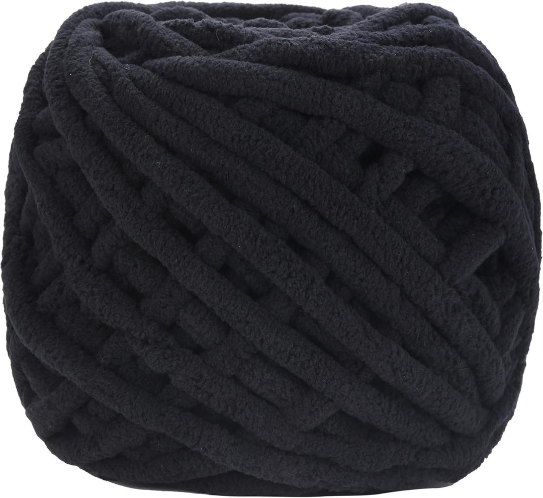Plush Chenille Chunky Yarn for Crocheting 100g(54.6yd) - Bulky Thick Fluffy Yarn for Knitting- Soft Velvet for Baby, Blanket Knitting Blanket Yarns- Amigurumi Yarns (Black)