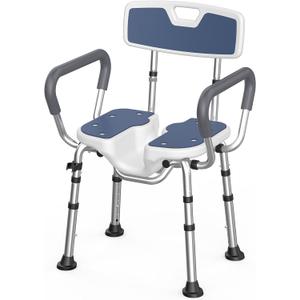 Shower Chair for Inside Shower U-Shape Seat,450lb Heavy Duty Shower Chair for Elderly and Disabled,Padded Armrests and Back,Height Adjustable Bath Chairs for Seniors Handicap,Easy Assembly, Steel Blue 