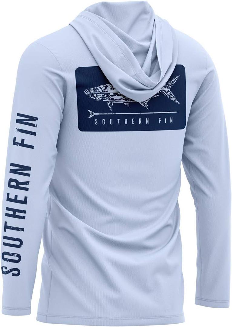 Southern Fin Apparel Performance Fishing Hoodie Shirt for Men Women UPF UV 50+ Lightweight With Hood (Small, Arctic Blue)