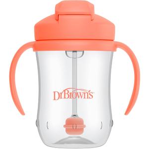 Dr. Brown's Milestones Baby's First Straw Cup, Training Cup with Weighted Straw, 9 oz/270 mL, BPAfree, 6m+, Coral, 1 Pack