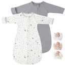 Amrcbb 2 Pack Transitional Baby Swaddling Sacks with Arms Up & Sleeves, Mitten Cuffs, 2-Way Zipper, Sleep Sacks Blanket for Newborns - Calms Startle Reflex, Newborns Baby Boys & Girls Sleep Bag (Classic Grey & Lucky Star, M ( 3-6 Months, 14-20 Lbs ))