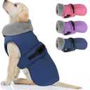 PETDSH Dog Coat Small, Windproof Dog Jacket with Warm Fleece Lining, Thickened Collar Dogs Winter Coat, Adjustable Reflective Pet Coats for Cold Weather (Navy Blue, Small)