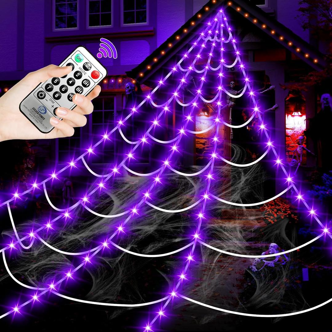 Halloween Decorations Outdoor Spider Web Lights,16.4Ft 220 LED Lighted Spider Web Light up with 8 Modes Waterproof Timer for Yard House Halloween Outdoor Decor Purple Spiderweb Halloween Decorations Outdoor Spider Web Lights,16.4Ft 220 LED Lighted Spider Web Light up with 8 Modes Waterproof Timer for Yard House Halloween Outdoor Decor Purple Spiderweb