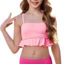 Zando Cute Swimsuits for Teen Girls Bikini 2 Piece Swimsuit Ruffle Swim Suit Beach Swimwear Bathing Suits for Teens 7-14 (9-10 Years, Hot Pink & Pink)
