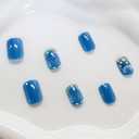 2 x Short Nails Press on Square Blue Fake Nails False Nails with Shell Polka Dots Designs Summer Acrylic Nails Beach Nails Full Cover Glossy Glue on Nails for Women Girls 24Pcs