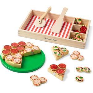 Melissa & Doug Pizza Party Wooden Pretend Play Food Set With 36 Toppings, Preschool Toy Pretend Food, Play Wooden Pizza And Cutter, Toy For Kids Ages 3+