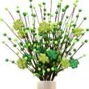 6 Pack Shamrock Berry Stems Decor, 24Inch Artificial Clover Stems for St. Patrick's Day Decorations, Festive Greenery St Patrick Berry Picks for Table Centerpieces and DIY Irish Holiday Crafts