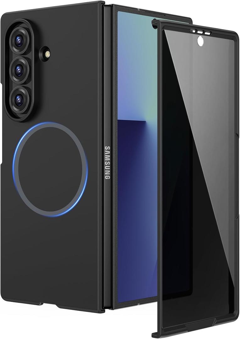 Ruky Magnetic Case for Z Fold 7, with Privacy Screen Protector, Z Fold 7 Case [Compatible with MagSafe], Slim Thin Protective Full Body Phone Cover for Samsung Galaxy Z Fold 7 5G, Black