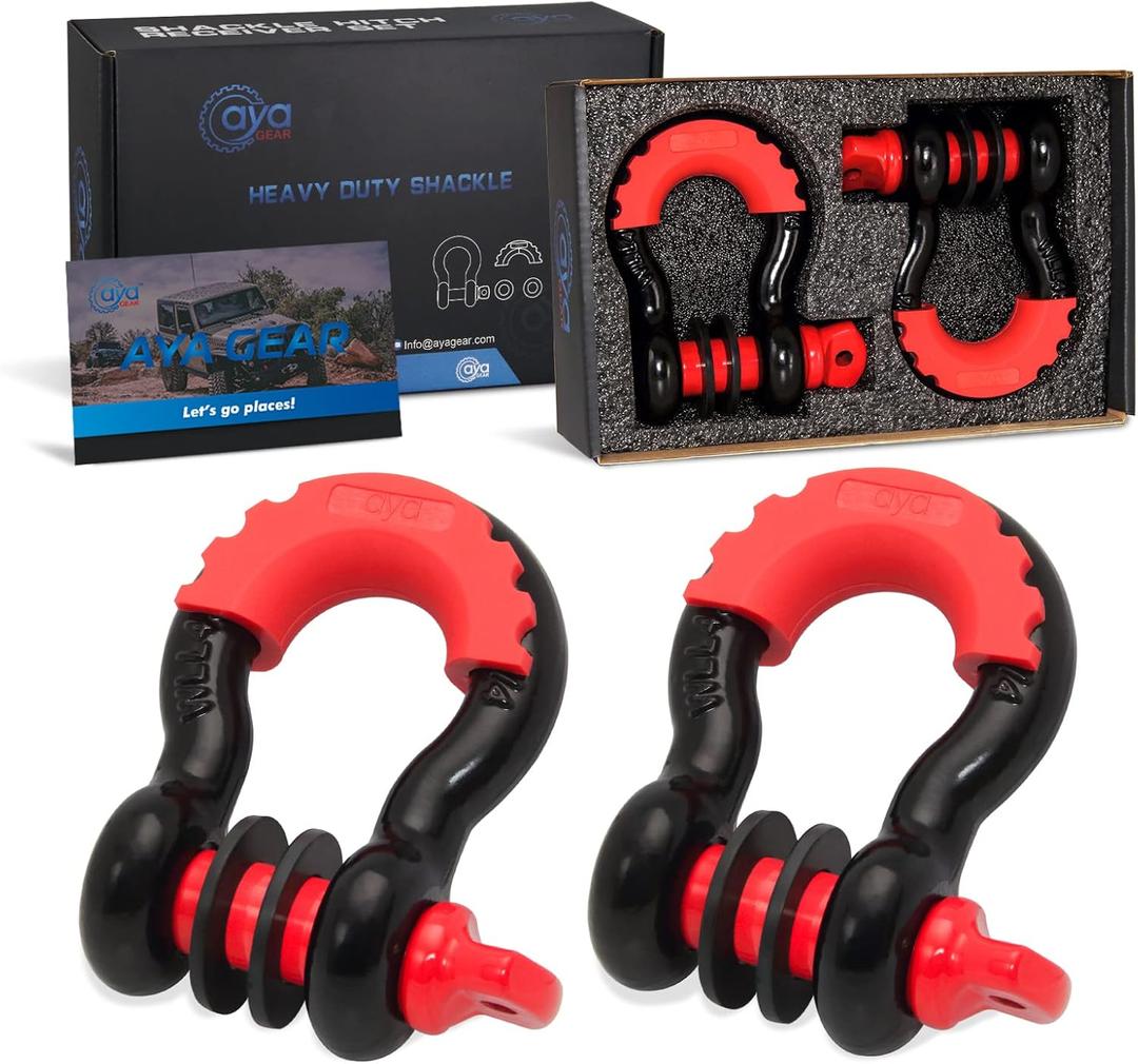D Ring Shackle (2 Pack) 62,700 Ibs Break Strength with 7/8" Screw Pin and Shackle Isolator & Washers Kit for Tow Strap Winch, Off Road Vehicle Recovery Jeep Truck