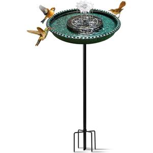 Bird Bath with Solar Powered Fountains for Hummingbirds,Stable Stylish Design with 5-Prong Base Stake Plastic Bird Bath for Outside Lawn Patio Yard Garden